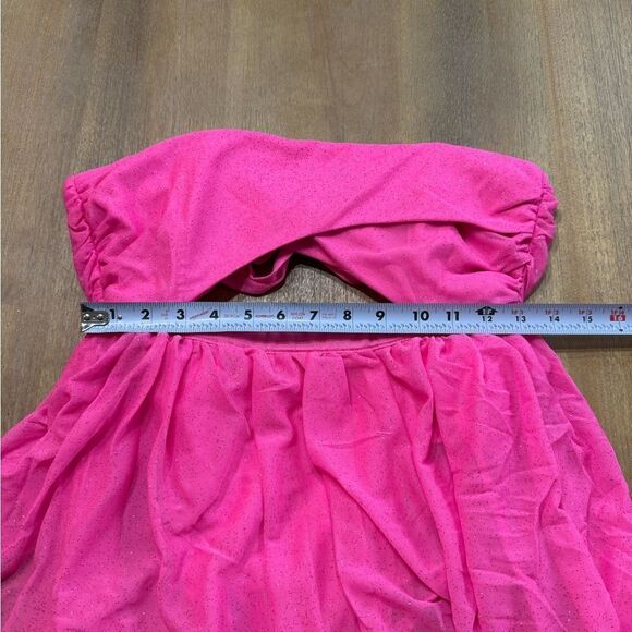 For Love & Lemons Juni Strapless Maxi Dress‎ Medium Dark Pink Tiered Skirt - Picture 5 of 12